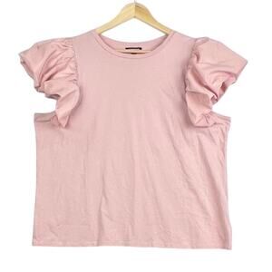 EXPRESS XL Women's Light Pink Satin Puff Short Sleeve Cotton T-Shirt Blouse